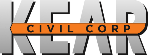 Default kit logo of kiap civil corp featuring stylized metallic grey text with an orange arrow running through the middle.