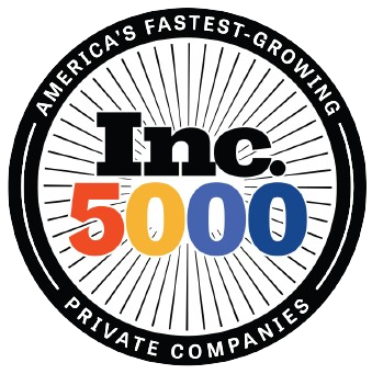 Logo about Inc. 5000, featuring a circular design with the words "America's fastest-growing private companies" and the numbers 5000 in bold, multicolored font.