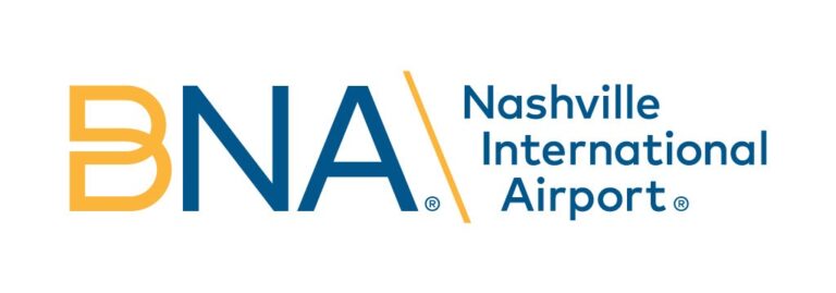 Logo of nashville international airport, featuring the acronym "bna" associated with Fuel Projects in bold blue and orange letters, followed by the full name in blue text.