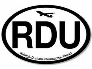 Logo of Raleigh-Durham International Airport (RDU) featuring "RDU" in bold letters, an airplane silhouette above, and the full name with "Fuel Projects" encircling the edge