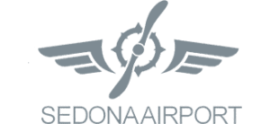 Logo of Sedona Airport featuring a stylized white propeller and wings design on a green background, symbolizing its fuel projects.