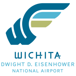 Logo of Wichita Dwight D. Eisenhower National Airport featuring stylized blue and green eagle above the airport's name in black text, symbolizing its fuel projects.